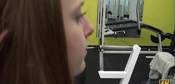  HUNT4K. Man for money let stranger fuck his slutty girlfriend in gym